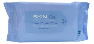 <p>&nbsp;</p>
<p>Skin O2 wet facial wipes, 100 pack.</p>
<p>On sale this month for $8.00 (normally ($10.95)</p>
<p>A gentle alternative to a face washer. Popular with teenagers for a convenient way to remove the days grime!</p>
<p>So thick can be used for camping as a body cloth. </p>