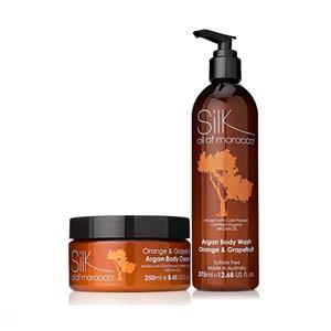 <p>&nbsp;</p>
<p>SIlk Argan Oil Body Wash and Body Cream pack.</p>
<p>Floor stock only on sale. </p>
<p>Contains 1 x body wash, 1 x body cream & 1 x purple shower sponge.</p>
<p>Normally $54 on sale this month for $42.</p>