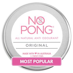 <p>One of Australia’s favourite, all natural deodorants.</p>
<p>No Pong is an extremely effective, All Natural Deodorant</p>
<p>Made from delicious, all natural ingredients, blended together to create a ridiculously effective, sweat resistant, all day deodorant that does exactly what it says on the tin!</p>
<p>Guaranteed to be 100% paraben, aluminium, cruelty and plastic free.</p>
<p>35 delicious grams equals a month of armpit odour free living for everyone around you</p>
<p>No Pong is a little different to most conventional deodorants, but it’s just as easy to apply. It’s more like a lotion or a cream – just apply a pea sized amount to each armpit.</p>
<p>No Pong uses all natural ingredients, that are extremely effective at reducin<span style="color: #000000;">g <a href="https://www.nopong.com/why-do-our-armpits-smell/" style="color: #000000;">smelly armpit bacteria</a>, alon</span>g with delicious coconut oil and beeswax to keep it there all day, as well as ingredients designed to absorb sweat while allowing your skin to breathe, rather than simply blocking pores using aluminum salts, as traditional antiperspirant products are designed to do.</p>
<p>No Pong is finished off with an all natural botanical fragrance that is designed to be light and refreshing, yet subtle so it will work perfectly well on its own, or with other fragrances, you might like to use in combination.</p>
<p>Unlike other easily dissolvable deodorants that may wash off onto your clothes during periods of high stress or heavy exercise, No Pong remains with you to keep you smelling fresh and feeling confident all day</p>
<p>Ingredients No Pong Original: Cocos Nucifera (Coconut Oil), Sodium Bicarbonate (Baking Soda), Corn Starch, Beeswax, and a proprietary blend of 100% pure, Australian certified organic essential oils consisting of Orange Sweet, Vanilla, Lemongrass, Cedarwood Atlas, Bergamot, Lime, Frankincense, Ylang Ylang, and Geranium, that together give No Pong its fresh gender neutral smell.</p>
<p>*No Pong is Palm Oil Free</p>