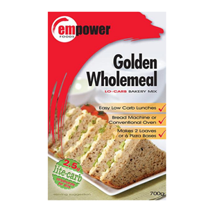 <div class="description" itemprop="description">
<p>Who says you can't eat BREAD and PIZZA on a low carb diet?<br /><br />People once told us you can't eat bread or pizza on a low carb diet. We didn't believe them, and neither will you once you've tried our Golden Wholemeal Bakery Mix.</p>
<p>Not only have we developed the best tasting and lowest carb bread in Australia, but the same mix can also be used to make delicious low carb pizza bases. Now you can enjoy eating toast, a sandwich, a hamburger (complete with bun) and delicious pizzas - all without compromising your low carb diet!</p>
<p>Each pack makes 2 loaves of bread or 6 delicious pizza bases. Each slice of bread contains only 2.5 grams of carbs! It can be made using a bread machine or a conventional oven with the help of a food processor.</p>
<p>As with all our products, we have extensively tested the Golden Wholemeal Bakery Mix with dieters following a variety of low carb programs. Their feedback clearly proved that including low carb bread as part of their diet had the following benefits:</p>
<p>Lunch is traditionally a hard meal to find a low carb alternative to, especially when away from home. Our bread mix provides dieters with more traditional lunch options that they can take with them each day - like a low carb salad sandwich or roll.</p>
<p>Our bread was specifically designed to toast to a wonderful golden crunchy texture - giving dieters back the "crunch" they have been missing. This makes it a fantastic low carb breakfast for people in a hurry.</p>
<p>Our mix is packed with the natural goodness of a wide variety of seeds and grains.</p>
<p>We deliberately fortified our bakery mix with fibre to ensure low carb dieters get enough fibre in their diet.</p>
<p>Of course the greatest benefit of all was increased compliance with the diet, because they no longer felt that they were missing out on an integral part of their "old diet".</p>
<p><em>Ingredients:</em><br />WHEAT GLUTEN, WHEAT PROTEIN ISOLATE, CORN STARCH, WHEAT BRAN, SOY FLOUR, WHOLEMEAL FLOUR (5%), LINSEED, SUNFLOWER SEED, SOY FIBRE, SALT, POPPY SEEDS, WHEY PROTEIN CONCENTRATE, EMULSIFIER (221), THIAMINE (VITAMIN B1). Contains milk, soy and wheat derivatives.</p>
</div>
