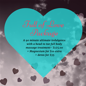 <p class="_04xlpA direction-ltr align-center para-style-subtitle">A 90 minute ultimate indulgence with a head to toe full body massage treatment</p>
<p class="_04xlpA direction-ltr align-center para-style-subtitle">+ magnesium for $10 extra</p>
<p class="_04xlpA direction-ltr align-center para-style-subtitle">+ detox for $25</p>