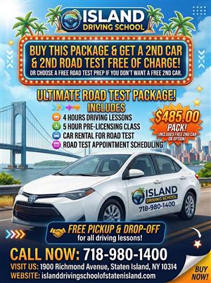 Driving School A FALL SALE - A 4 LESSON ULTIMATE ROAD TEST PACKAGE- INCLUDES FREE 2ND CAR FOR ROAD TEST + FREE 2ND APPOINTMENT at Island Driving School