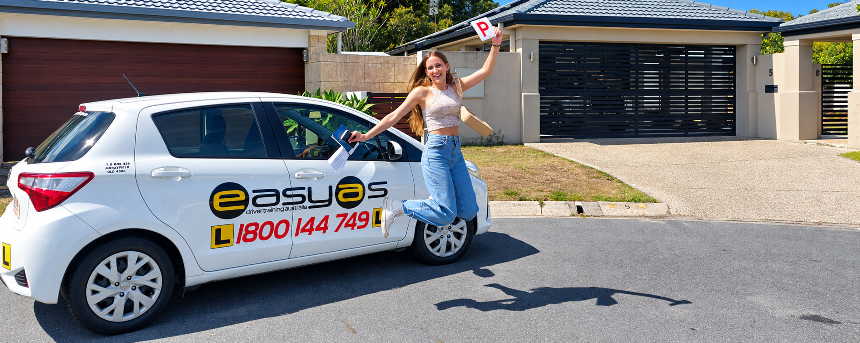 Woman jumping beside an EASYAS car
