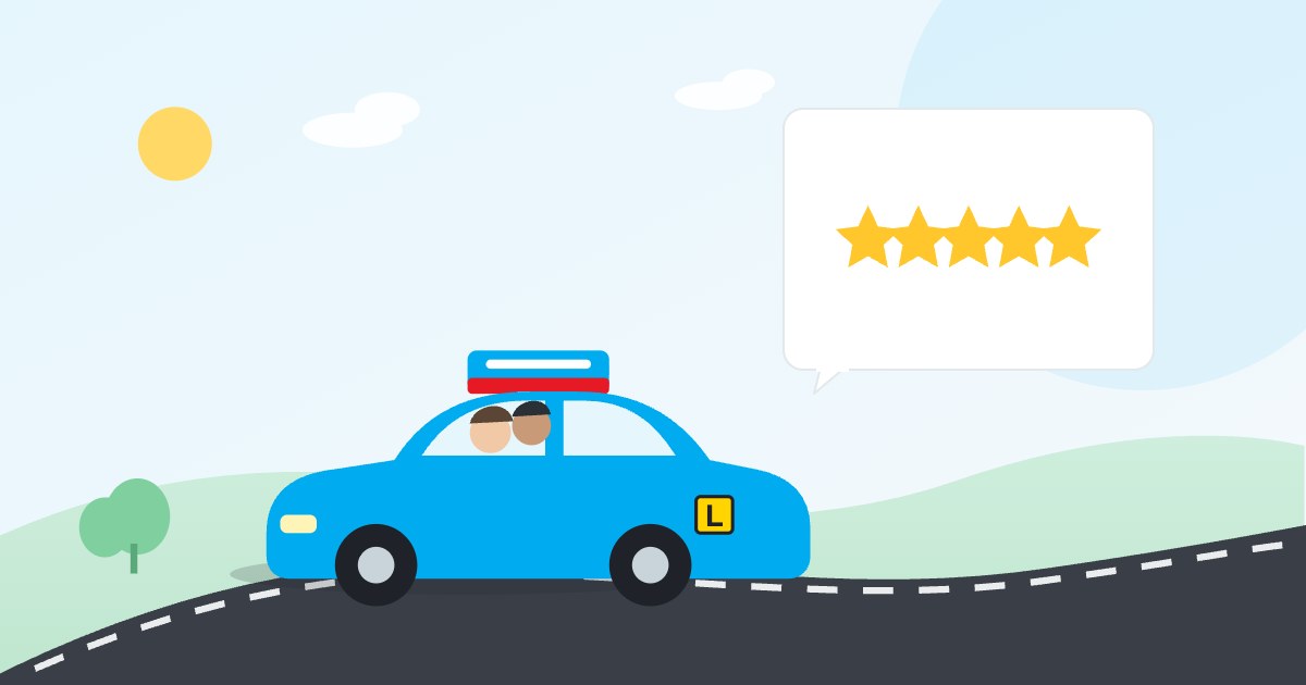 Illustration: Five-star reviews for a driving instructor