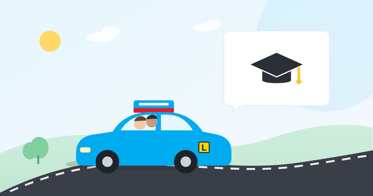 Illustration: A driving instructor teaching a teenage learner