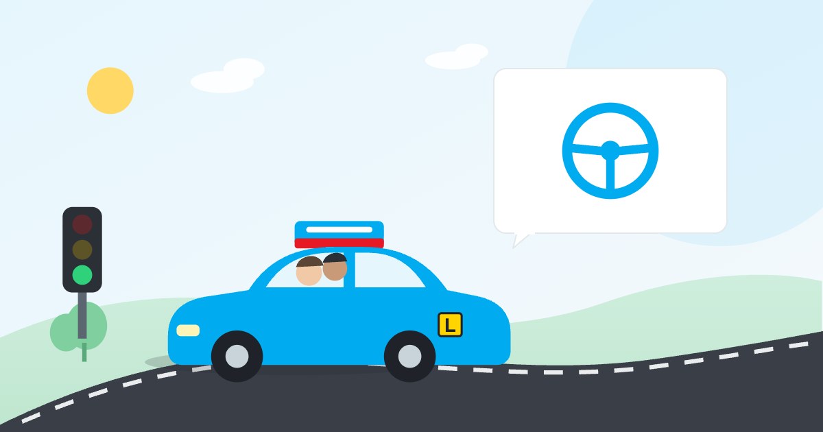 Illustration: A learner driver at the start of their first driving lesson