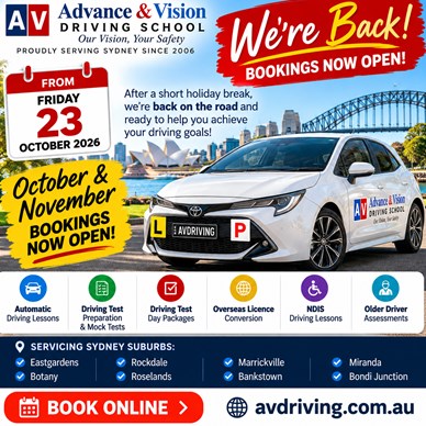 Driving Lessons Eastgardens NSW – November Bookings Open