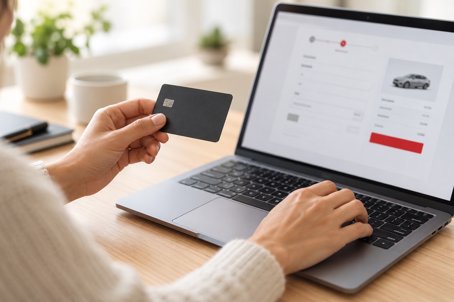 Paying online by credit card using a laptop