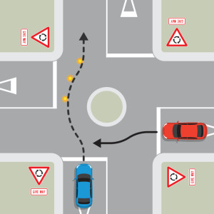 Instructor guiding a learner driver around cones