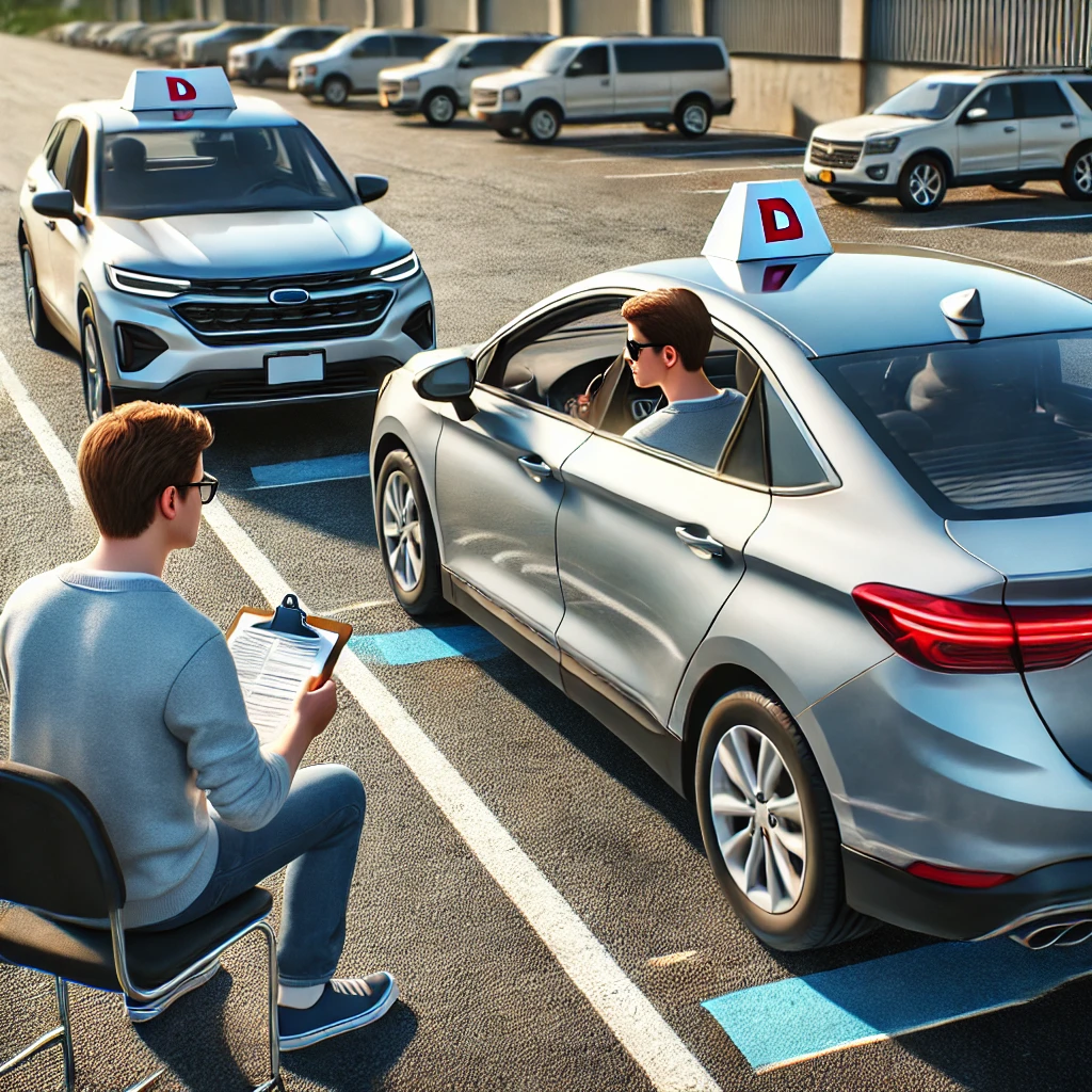 Parallel parking with a backup camera on the road test