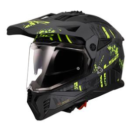 Driving School Adventure Helmets - LS2 MX702 Pioneer II Crazy Helmet - Matte Black / Grey / Hi-Vis Yellow