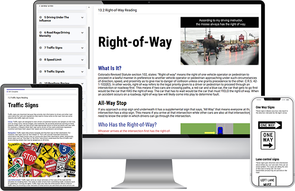 Online Drivers Education Course displayed on various devices