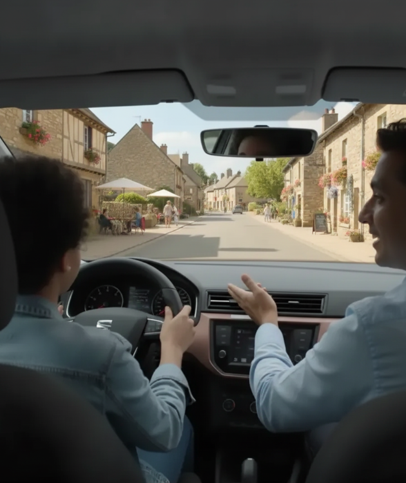 Instructor teaching student in car