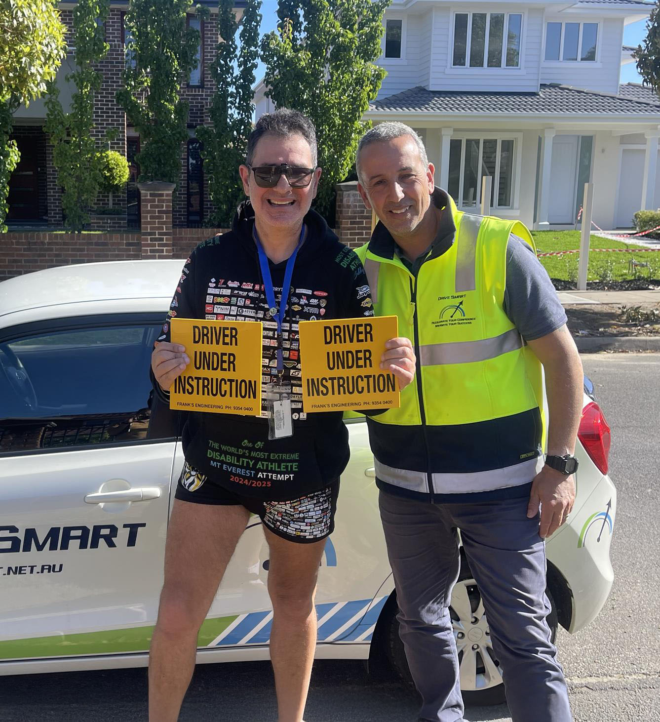 Hands on steering wheel.