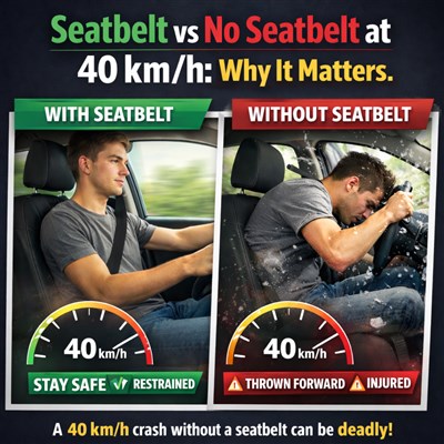 Seatbelt vs No Seatbelt at 40 km/h: Why It Matters