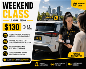 Driving School Auto Lesson - Weekend 90min lesson at LPass Driving School