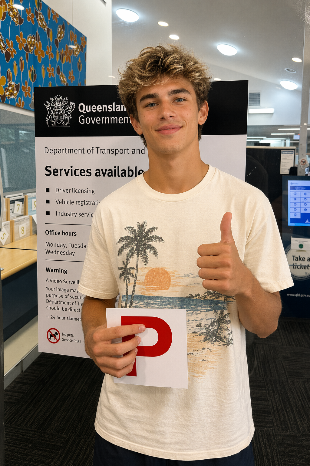 A Coastwide learner holding a P plate after passing his driving test