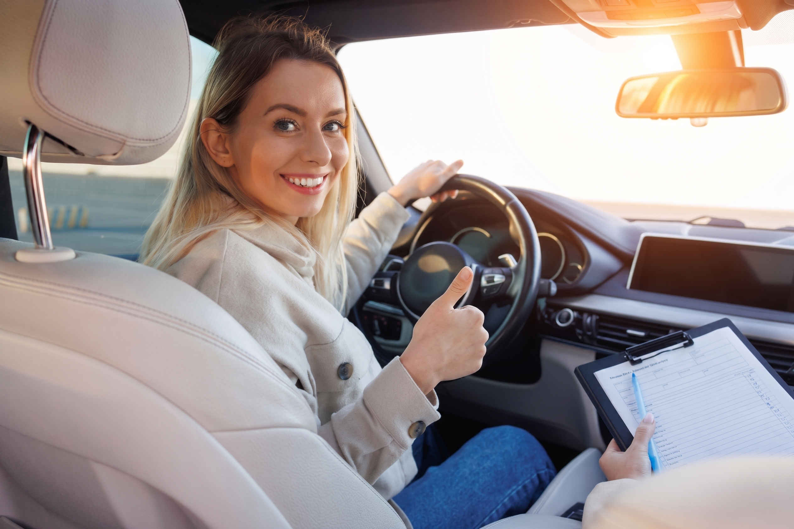 An adult driving student receiving real-time vehicle guidance during a dedicated behind-the-wheel lesson.