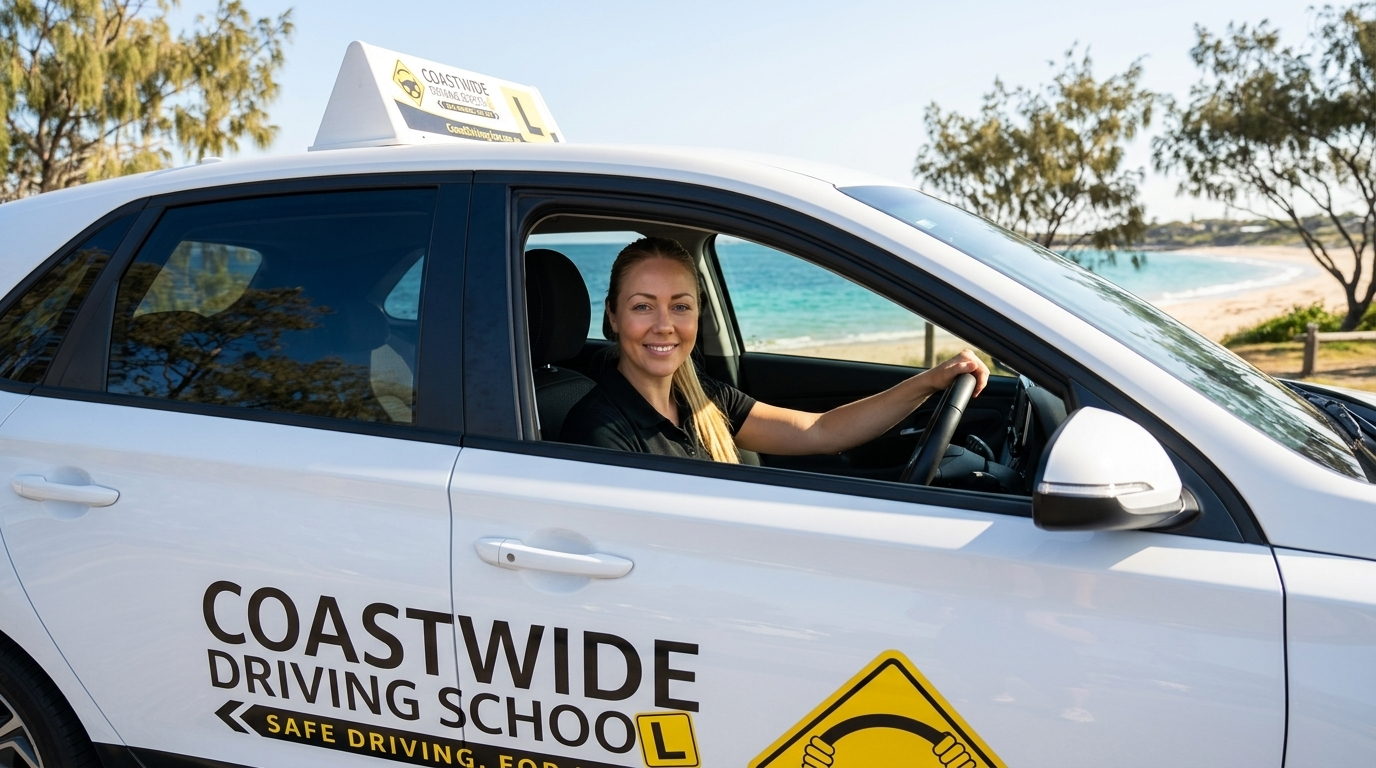 Coastwide instructor Sarah at the wheel of her driving school car