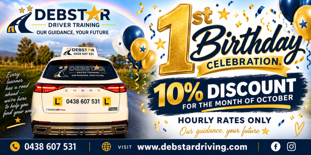 Debstar Driver Training 1st Birthday Celebration. 10% Discount for the month of October.